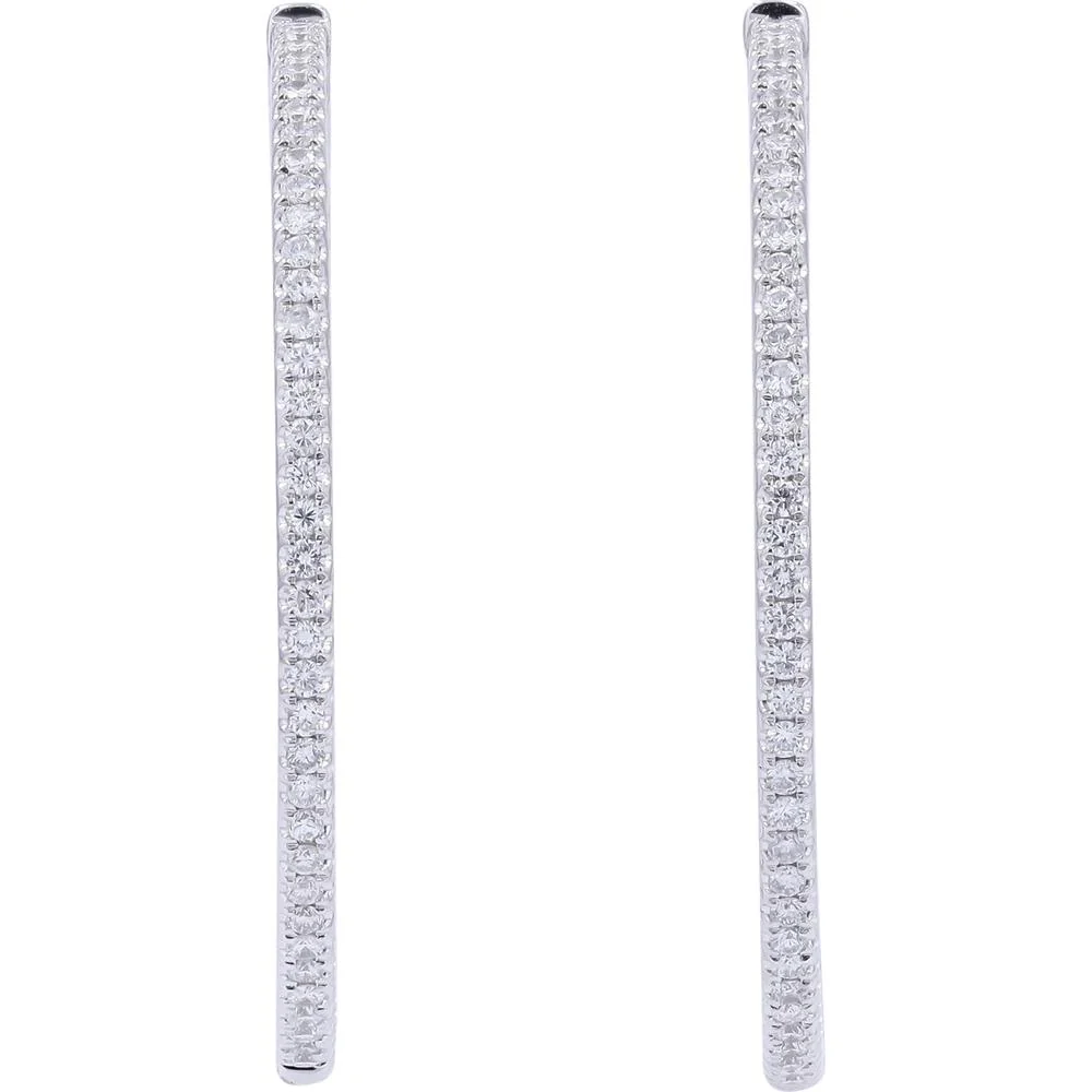 18K White Gold 1.20 Carat Total Weight Inside - Out Diamond Hoop Earrings - Image 3
