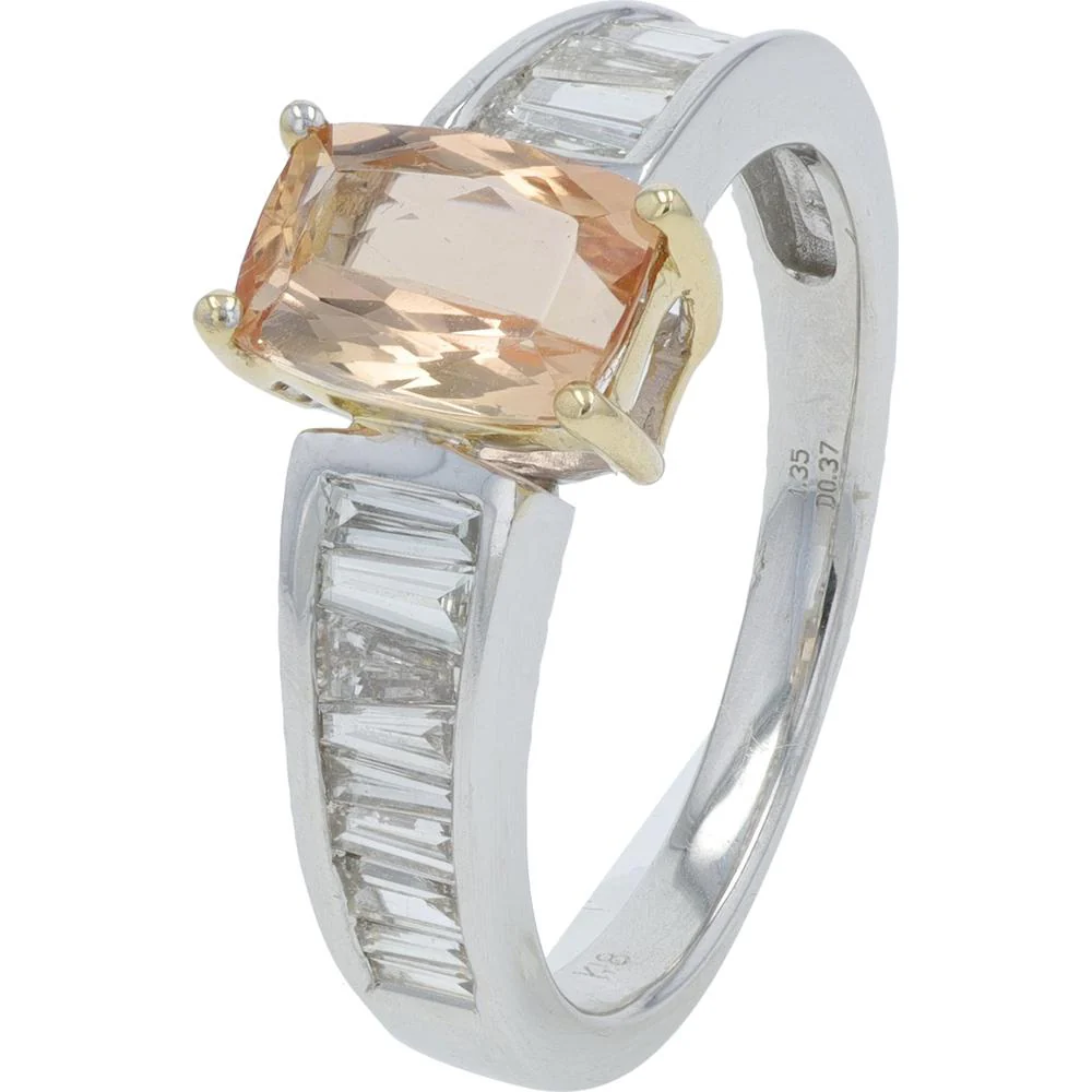 18K White Gold 1.35 Carat Cushion Imperial Topaz Ring with 0.37 Carats Baguette Diamonds