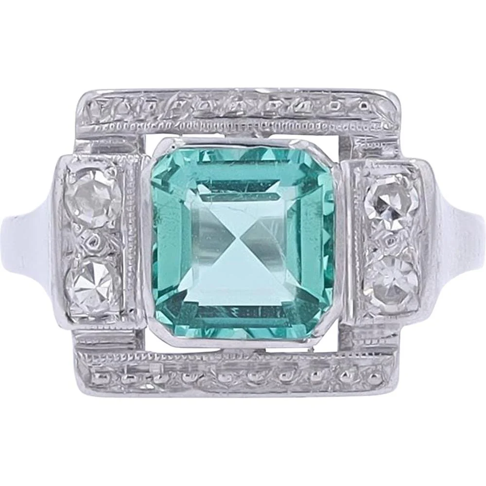 18K White Gold 1.40 Carat No Oil Colombian Emerald Ring with 0.10 Carat Total Diamond Accents - GIA Certified