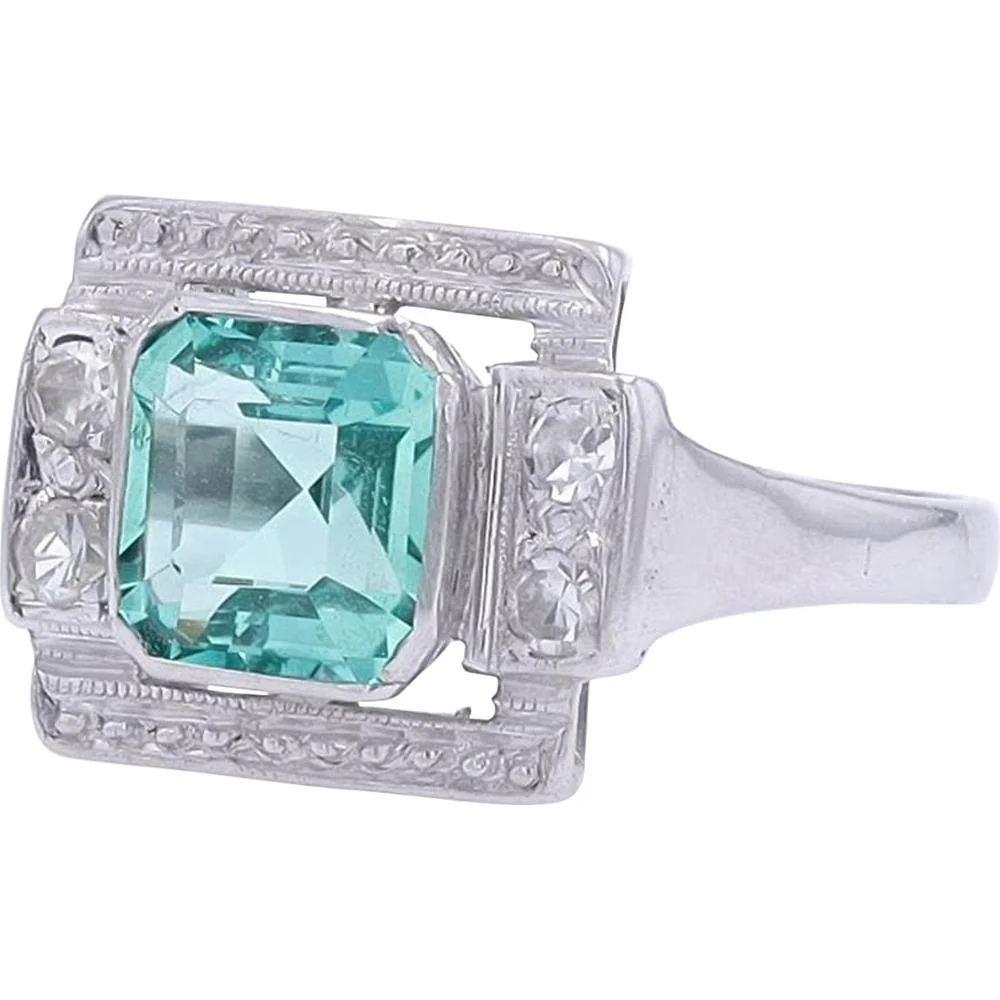18K White Gold 1.40 Carat No Oil Colombian Emerald Ring with 0.10 Carat Total Diamond Accents - GIA Certified - Image 2