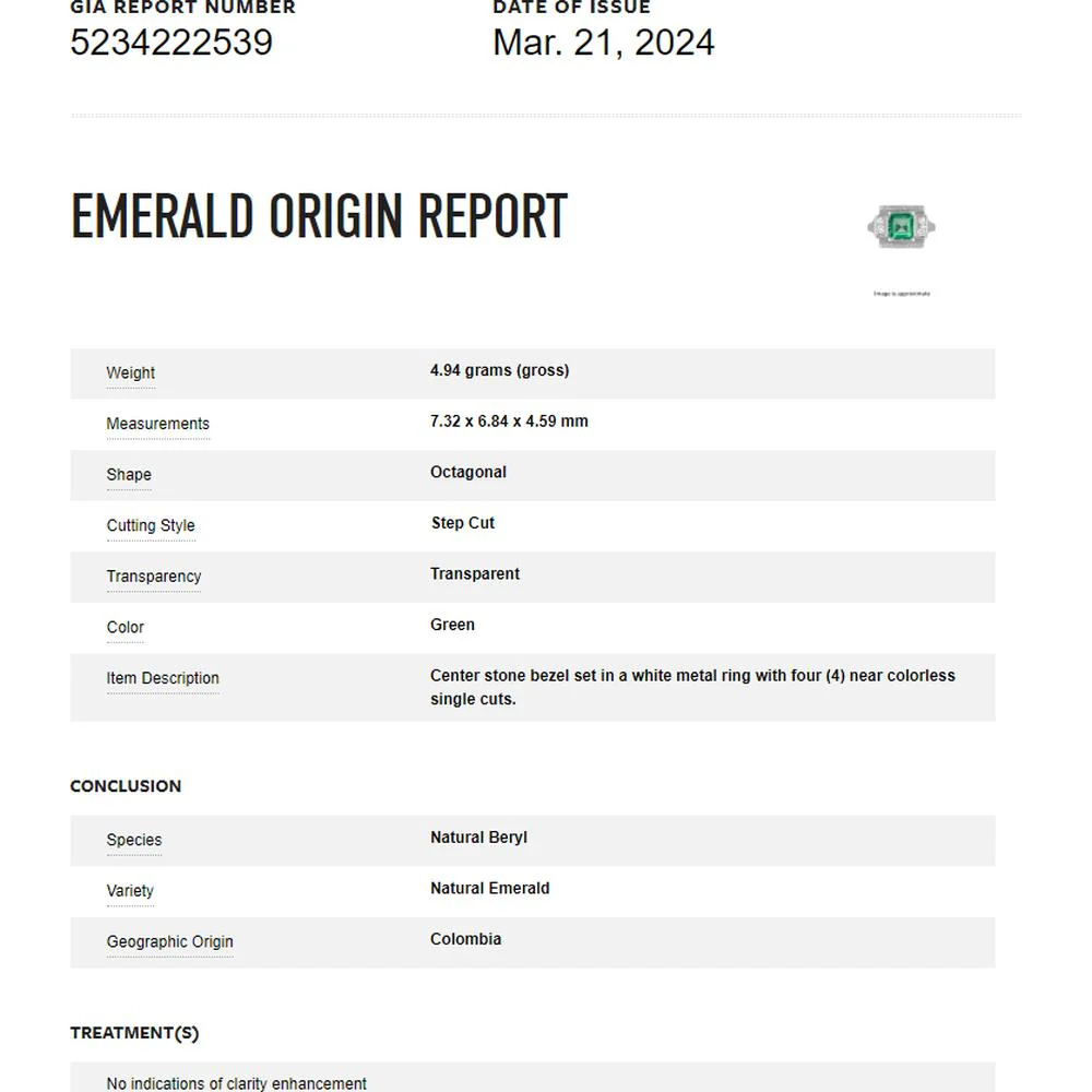 18K White Gold 1.40 Carat No Oil Colombian Emerald Ring with 0.10 Carat Total Diamond Accents - GIA Certified - Image 3