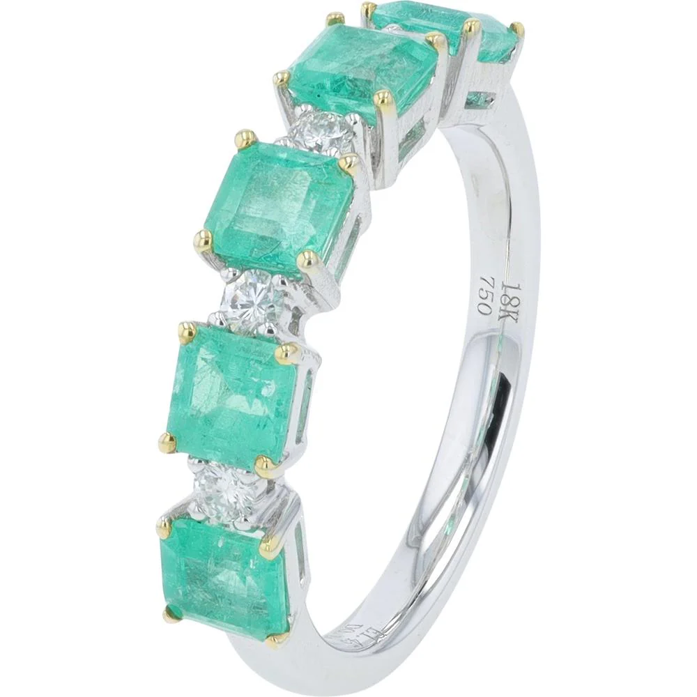 18K White Gold 1.45 Carat Emerald Ring with Diamond Accents - 0.15 Carat Total Diamond Weight