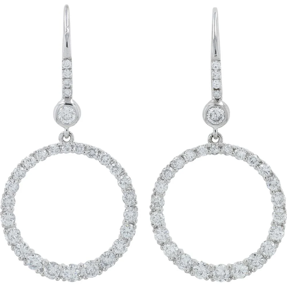 18K White Gold 1.94 Carat Total Weight Diamond Large Hoop Earrings