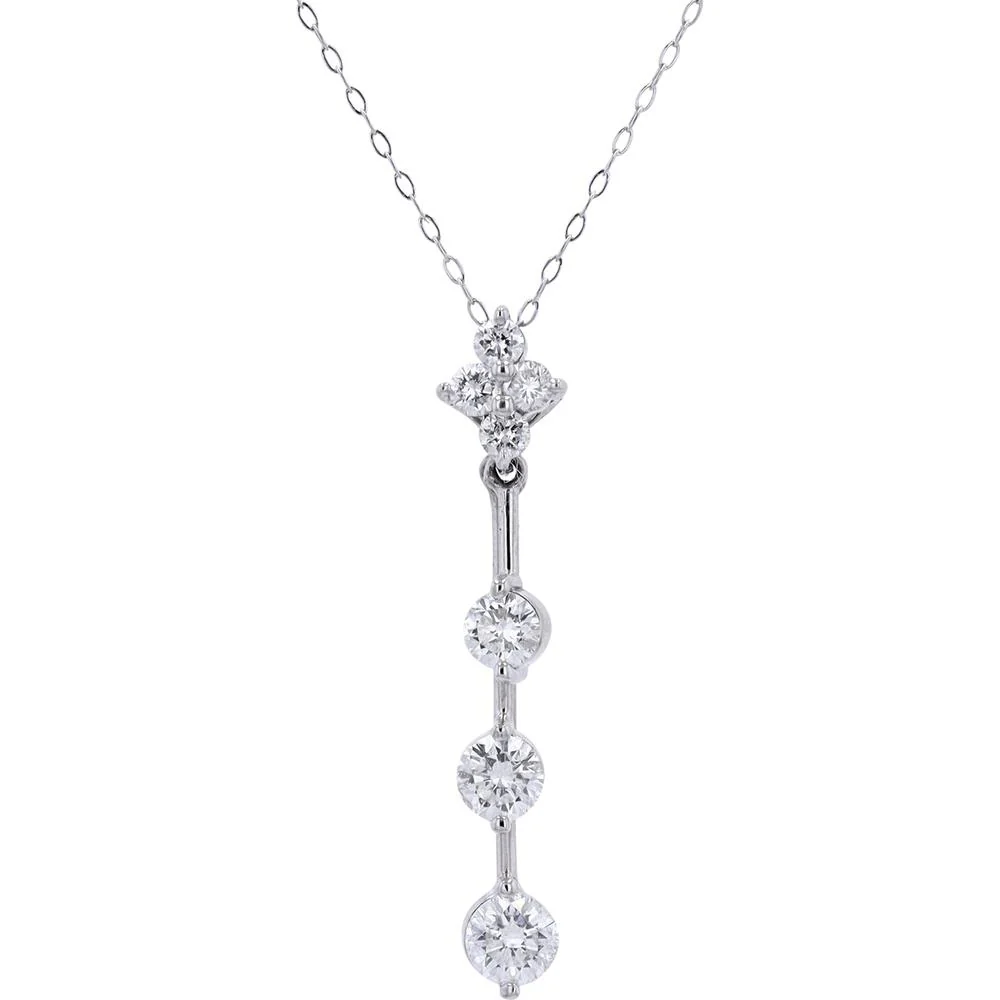 18K White Gold 1 Carat Diamond Pendant Necklace with Cascading Round Diamonds - 1.00 Carat Total Diamond Weight