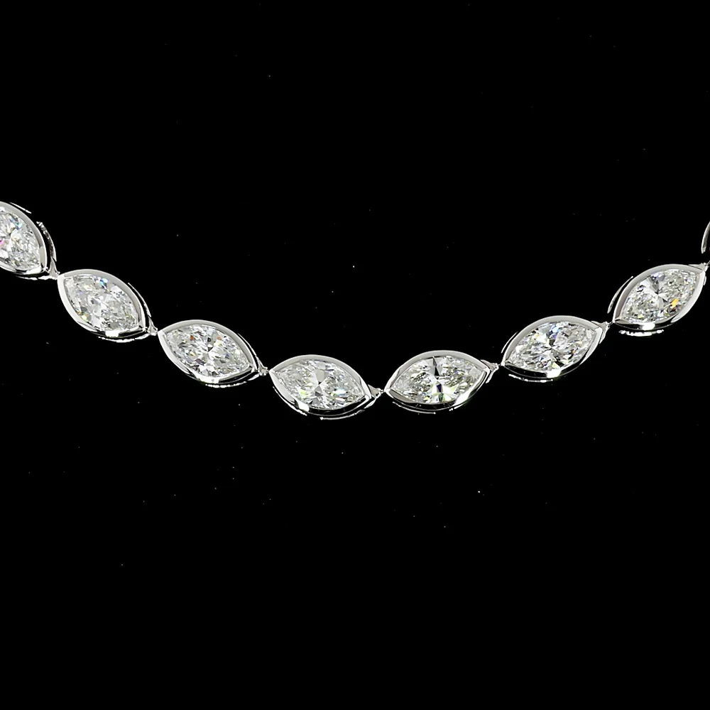 18K White Gold 17.5" Tennis Necklace with East-West Bezel Set Marquise Cut Lab Diamonds - 10.07 Carat Total Diamond Weight - Covaloro Fine Jewelry - Image 2