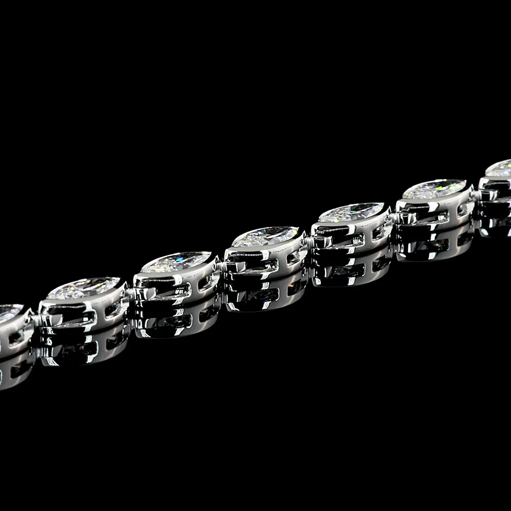 18K White Gold 17.5" Tennis Necklace with East-West Bezel Set Marquise Cut Lab Diamonds - 10.07 Carat Total Diamond Weight - Covaloro Fine Jewelry - Image 4
