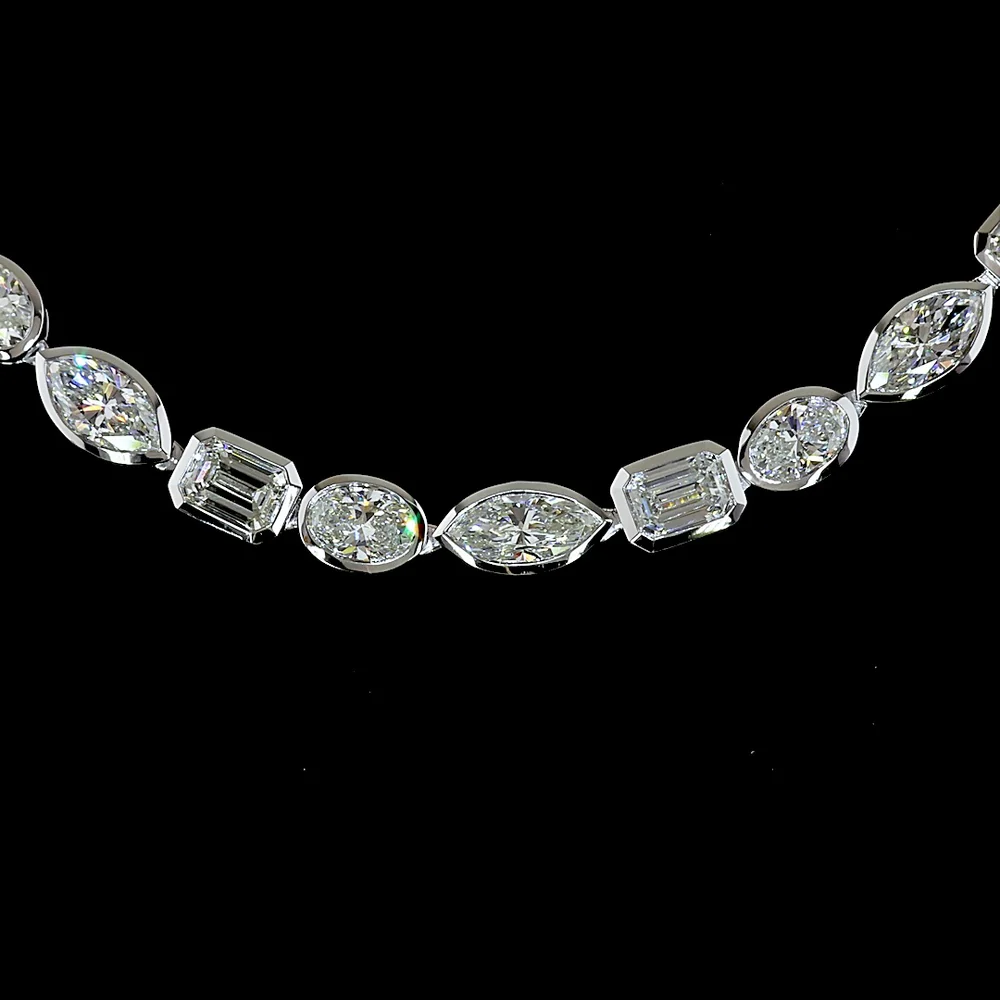 18K White Gold 17.58 Carat Tennis Necklace with Bezel-Set Marquise, Emerald & Oval Lab Diamonds in East-West Orientation - Covaloro Fine Jewelry - Image 2