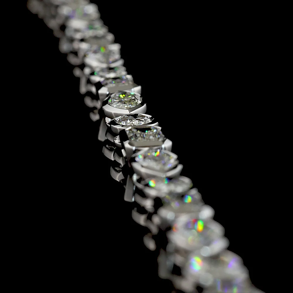 18K White Gold 17.58 Carat Tennis Necklace with Bezel-Set Marquise, Emerald & Oval Lab Diamonds in East-West Orientation - Covaloro Fine Jewelry - Image 3