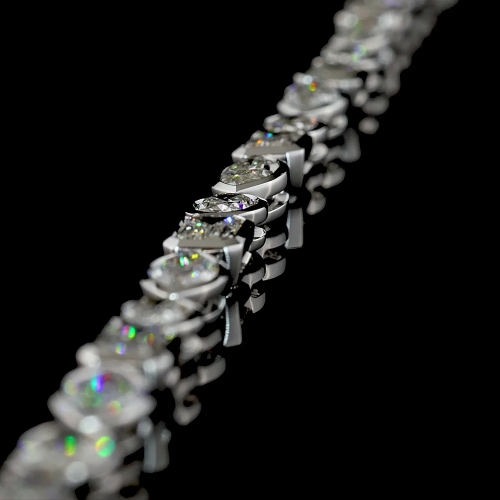 18K White Gold 17.58 Carat Tennis Necklace with Bezel-Set Marquise, Emerald & Oval Lab Diamonds in East-West Orientation - Covaloro Fine Jewelry - Image 4