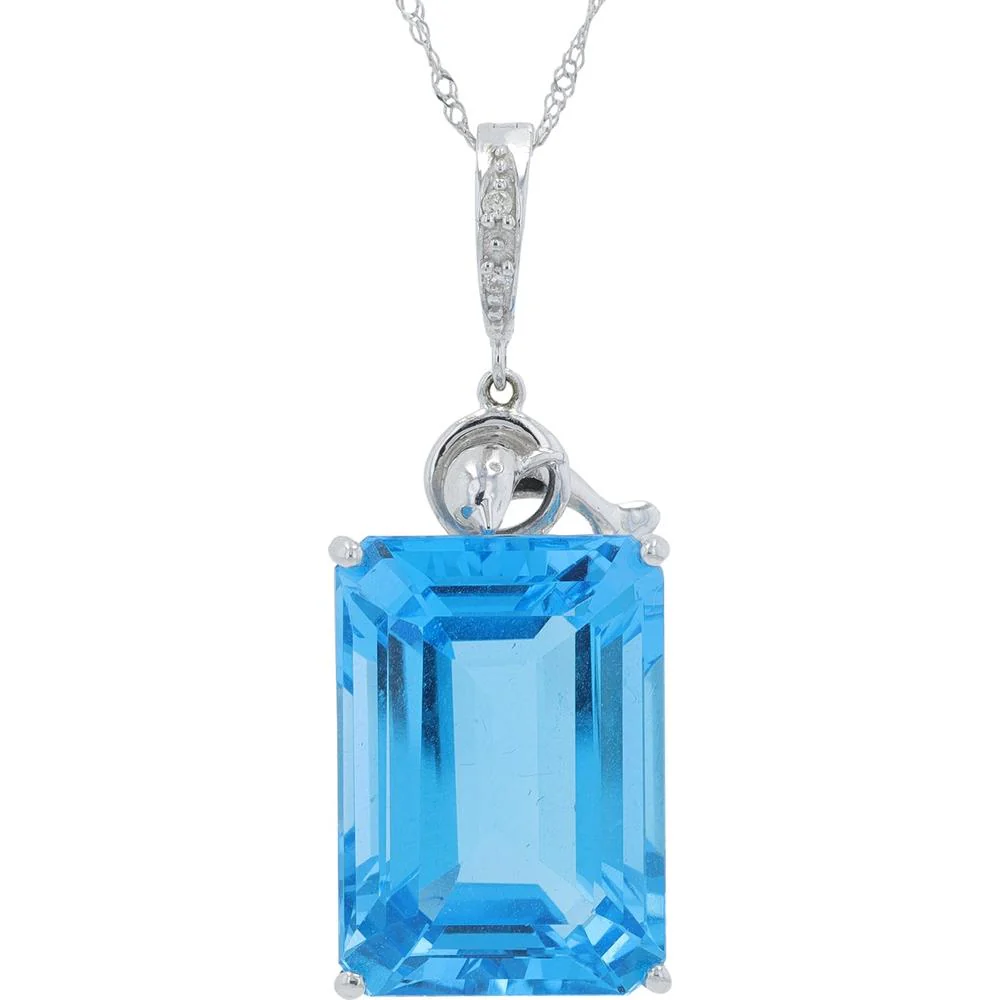 18K White Gold 19.92 Carat Blue Topaz Pendant with 0.01 Carat Diamond Accents