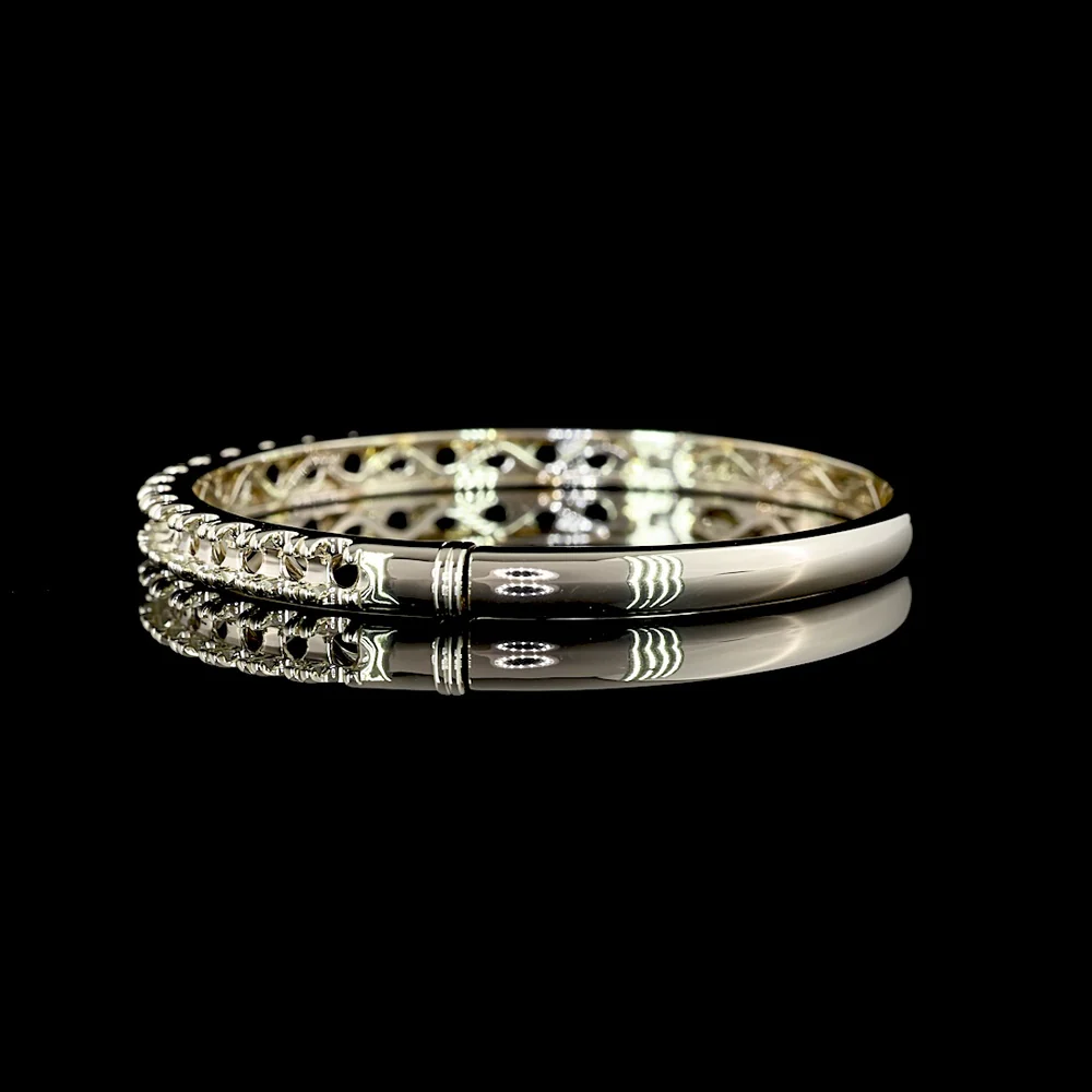 18K White Gold 19-Stone Bangle Bracelet with Pavé Micro Set Round Lab Diamonds - 4.50 Carats Total Diamond Weight - Covaloro Fine Jewelry - Image 4