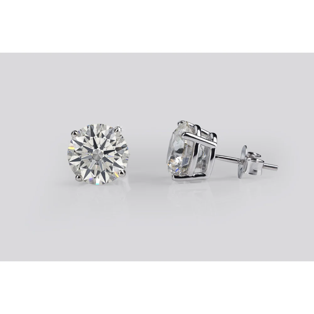 18K White Gold 2.02 Carat Total Weight Round Brilliant Cut Lab Diamond Stud Earrings - F Color VS2 Clarity Four-Prong Setting with IGI Certification - Covaloro Fine Jewelry