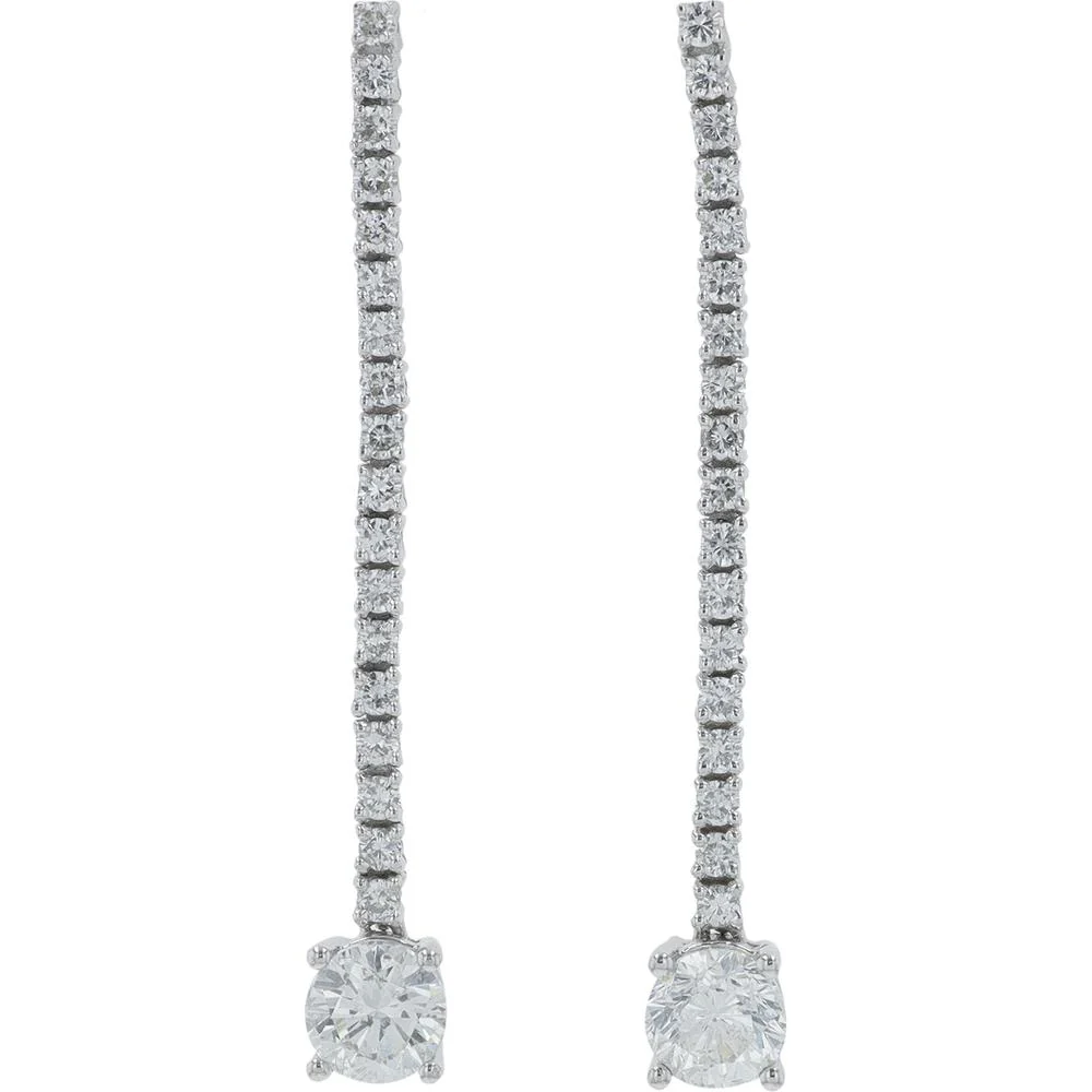 18K White Gold 2.04 Carat Total Diamond Drop Earrings - Prong Set Round Diamonds