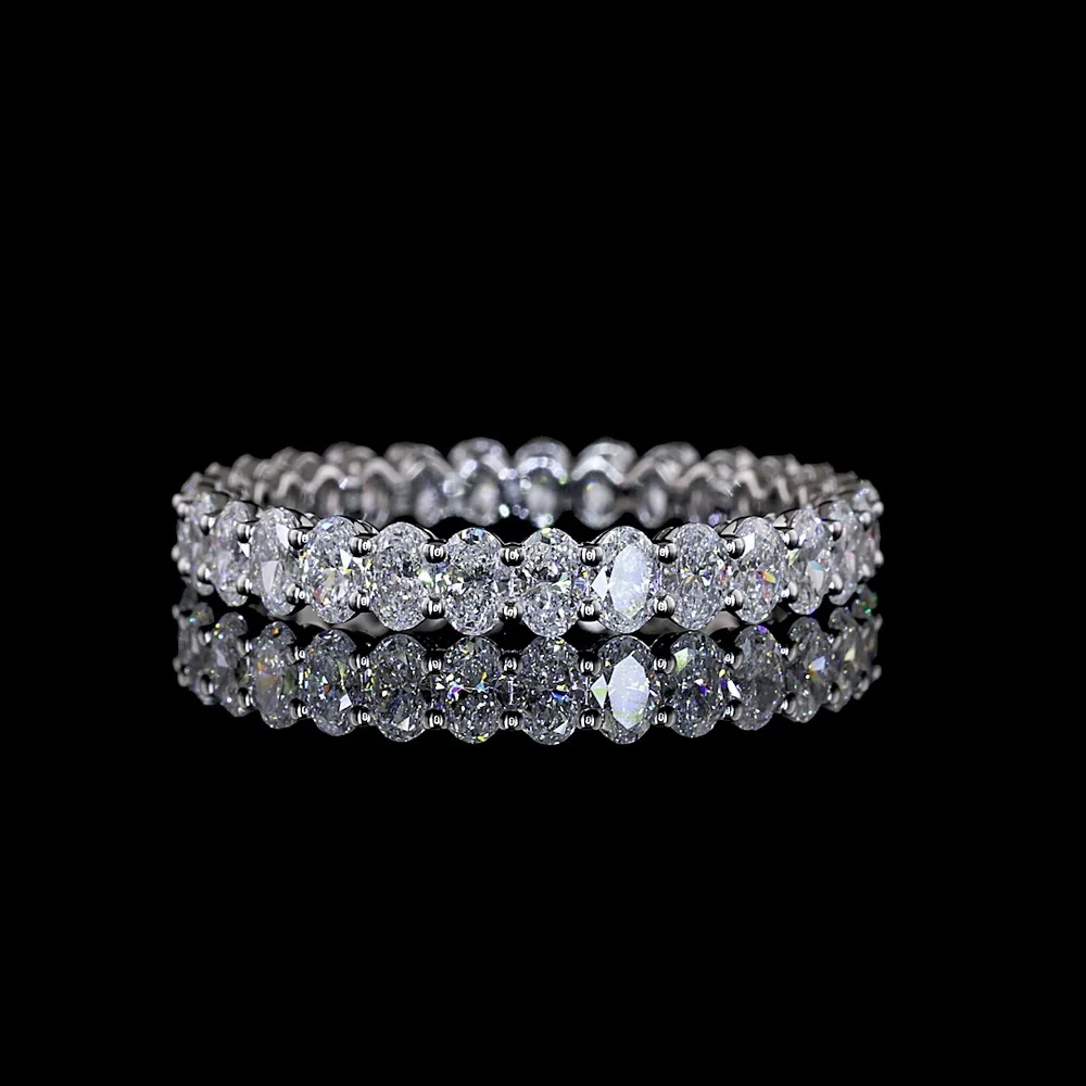 18K White Gold 2.10 Carat Oval Cut Lab Diamond Eternity Band with Prong Set North-South Orientation - 29 Stones, E-F Color, VS1 Clarity - Covaloro Fine Jewelry
