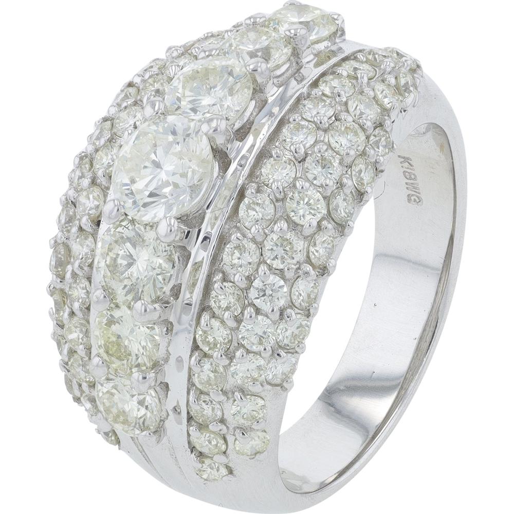 18K White Gold 2.22 Carat Diamond Statement Ring with Prong and Pavé Set Round Diamonds