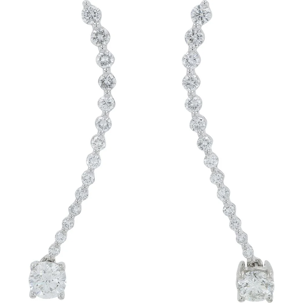 18K White Gold 2.35 Carat Total Weight Round Diamond Drop Earrings
