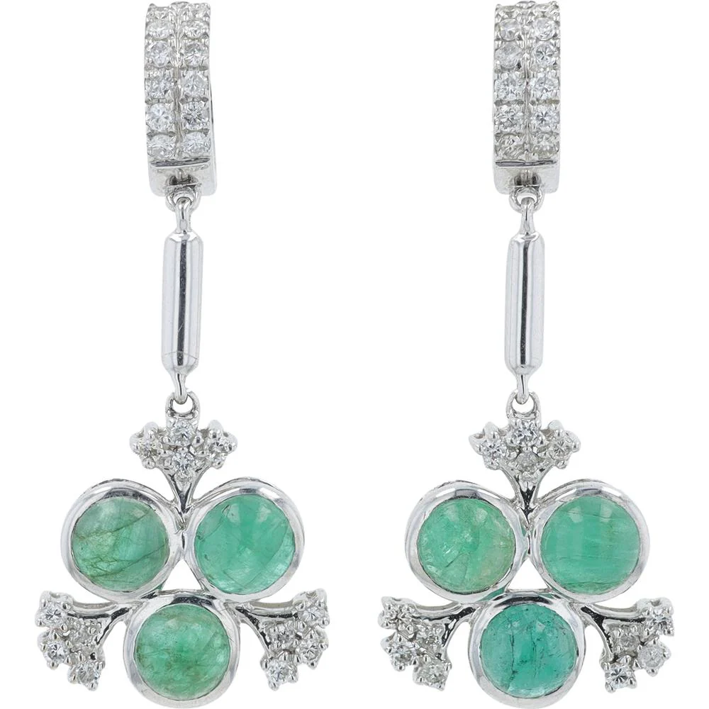18K White Gold 2.41 Carat Emerald Earrings with 0.45 Carat Diamond Accents