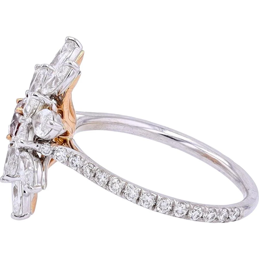 18K White Gold 2.48 Carat Total Weight Diamond Flower Ring with 0.23 Carat Light Pink Center - Image 2