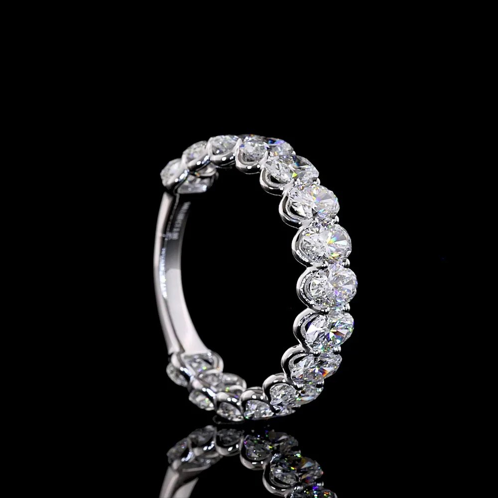 18K White Gold 3/4 Eternity Band with 15 Oval Cut Lab Grown Diamonds - 3.05 Total Carat Weight, E-F Color VS1 Clarity - Covaloro Fine Jewelry - Image 3
