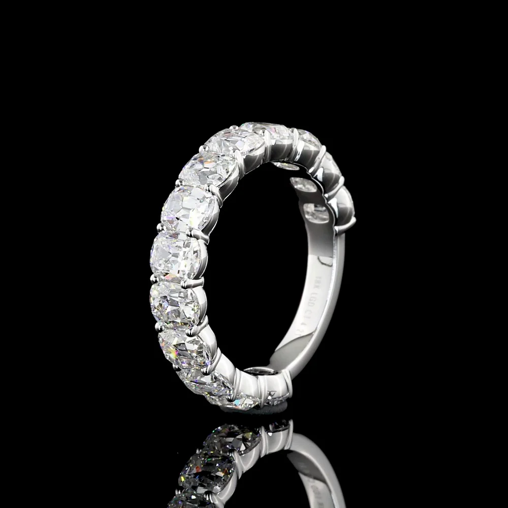 18K White Gold 3/4 Eternity Band with Antique Cushion Cut Lab Diamonds - 4.21 Carat Total Weight - Covaloro Fine Jewelry