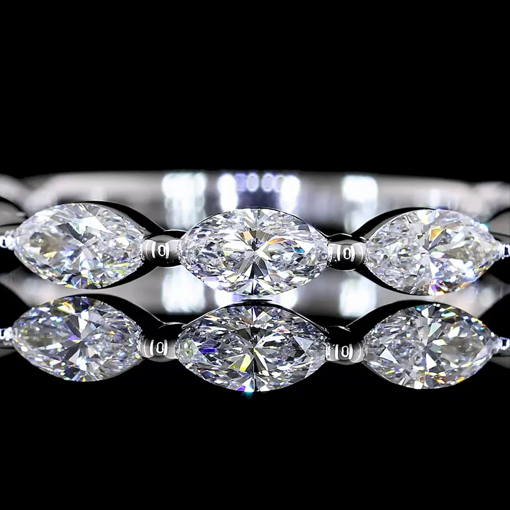 18K White Gold 3/4 Eternity Band with East-West Marquise Cut Lab Diamonds - 0.81 Carats Total Diamond Weight - Covaloro Fine Jewelry - Image 2