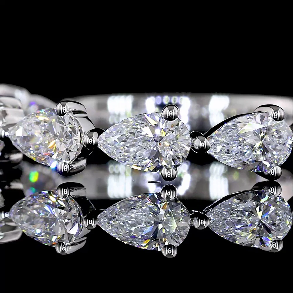 18K White Gold 3/4 Eternity Band with East-West Pear Cut Lab Diamonds - 1.20 Carats Total Diamond Weight, E-F Color VS1 Clarity - Covaloro Fine Jewelry - Image 2