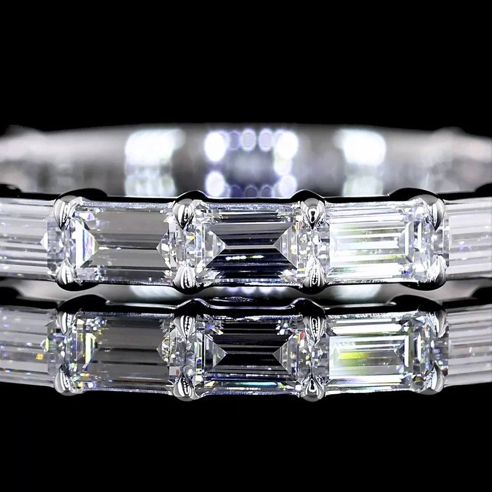 18K White Gold 3/4 Eternity Band with East-West Prong Set Baguette Lab Diamonds - 0.96 Carat Total Weight, E-F Color, VS Clarity - Covaloro Fine Jewelry - Image 2
