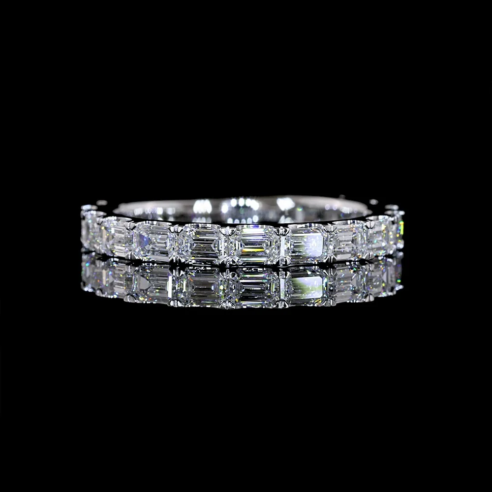 18K White Gold 3/4 Eternity Band with East-West Set Emerald Cut Lab Diamonds - 1.39 Carats Total Diamond Weight - Covaloro Fine Jewelry