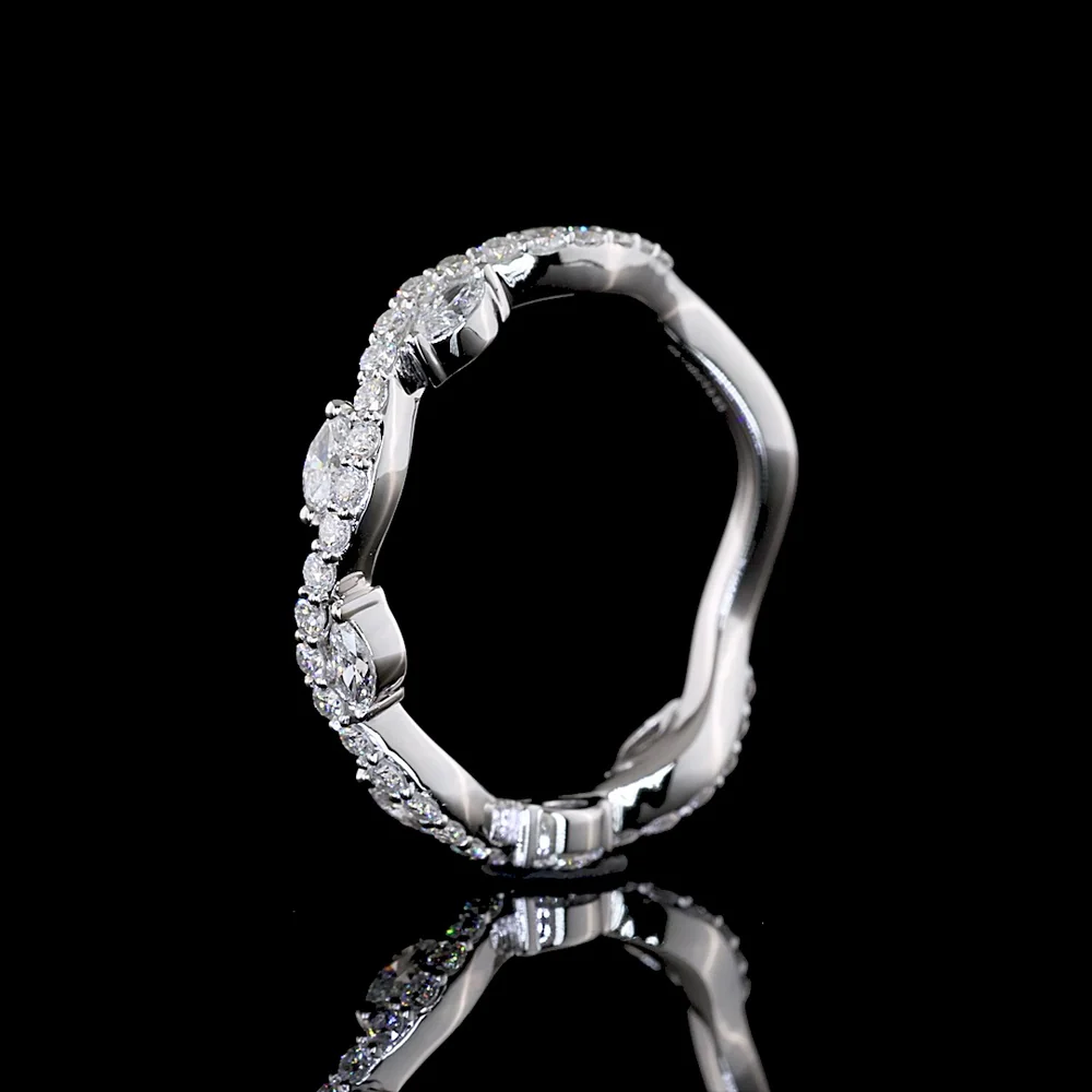 18K White Gold 3/4 Eternity Band with East-West Set Marquise and Brilliant Cut Lab Diamonds - 0.63 Carats Total Diamond Weight - Covaloro Fine Jewelry - Image 4
