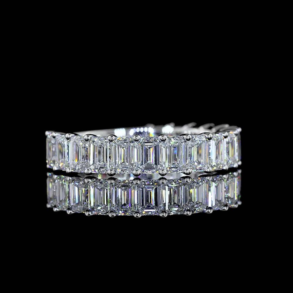 18K White Gold 3/4 Eternity Band with North-South Emerald Cut Lab Diamonds - 3.61 Carat Total Weight, E-F Color, VS Clarity - Covaloro Fine Jewelry