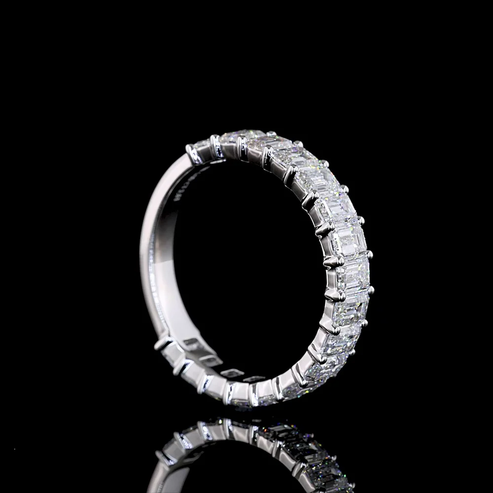 18K White Gold 3/4 Eternity Band with North-South Emerald Cut Lab Diamonds - 3.61 Carat Total Weight, E-F Color, VS Clarity - Covaloro Fine Jewelry - Image 3