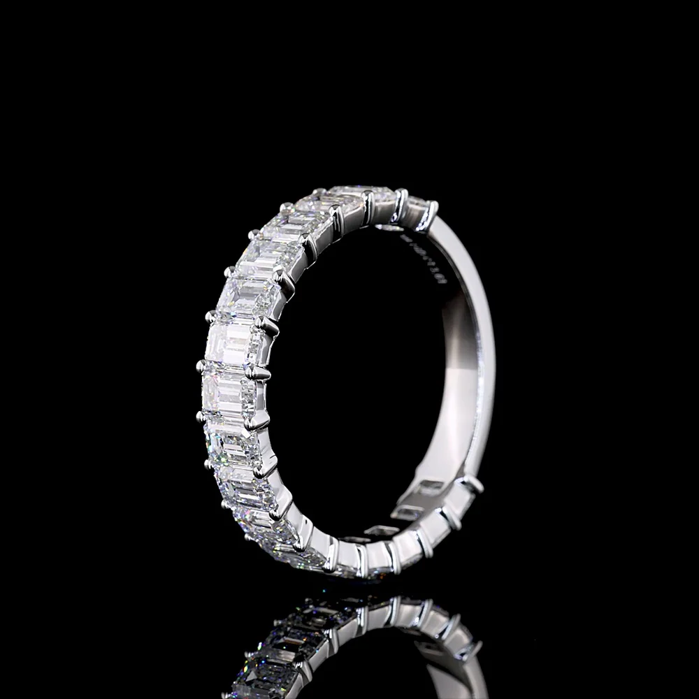 18K White Gold 3/4 Eternity Band with North-South Emerald Cut Lab Diamonds - 3.61 Carat Total Weight, E-F Color, VS Clarity - Covaloro Fine Jewelry - Image 4