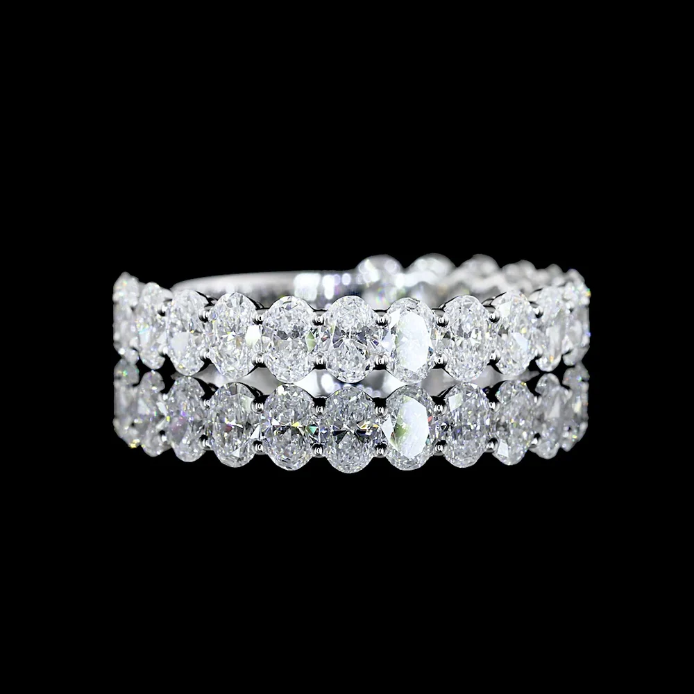 18K White Gold 3/4 Eternity Band with North-South Prong Set Oval Lab Diamonds - 1.94 Carats Total Diamond Weight - Covaloro Fine Jewelry