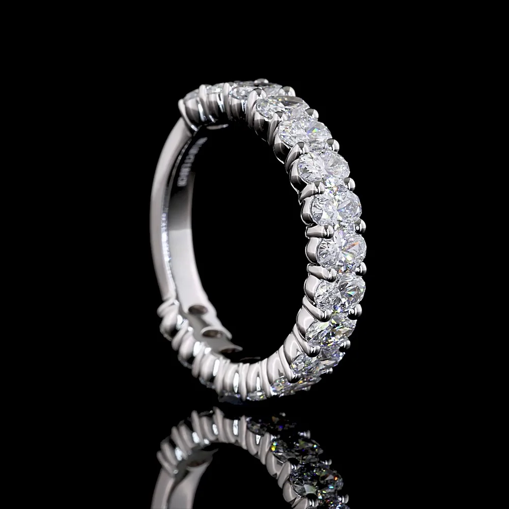 18K White Gold 3/4 Eternity Band with Prong Set Oval Cut Lab Diamonds - 1.80 Carats Total Diamond Weight, E-F Color, VS1 Clarity - Covaloro Fine Jewelry - Image 3