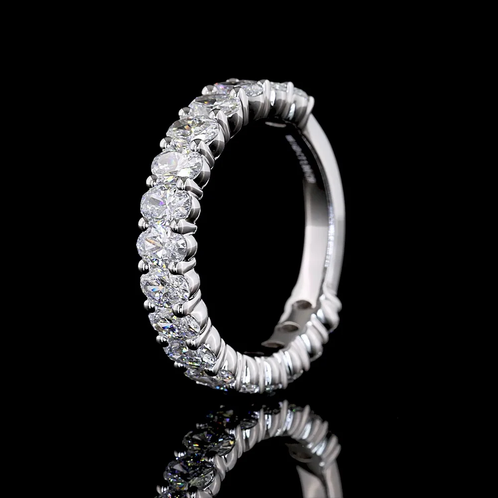 18K White Gold 3/4 Eternity Band with Prong Set Oval Cut Lab Diamonds - 1.80 Carats Total Diamond Weight, E-F Color, VS1 Clarity - Covaloro Fine Jewelry - Image 4