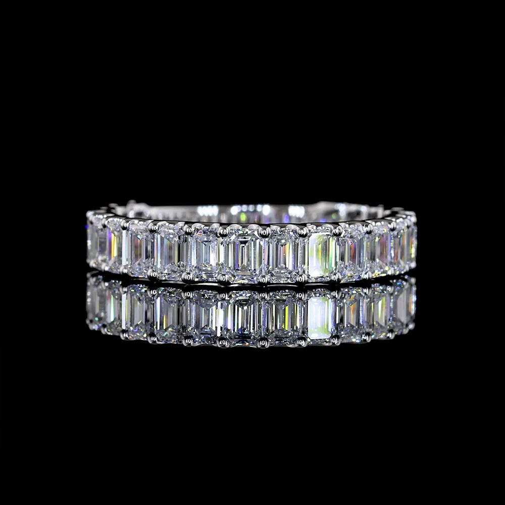 18K White Gold 3/4 Eternity Band with U-Prong Set Emerald Cut Lab Diamonds - 2.09 Carat Total Weight, E-F Color, VS Clarity - Covaloro Fine Jewelry