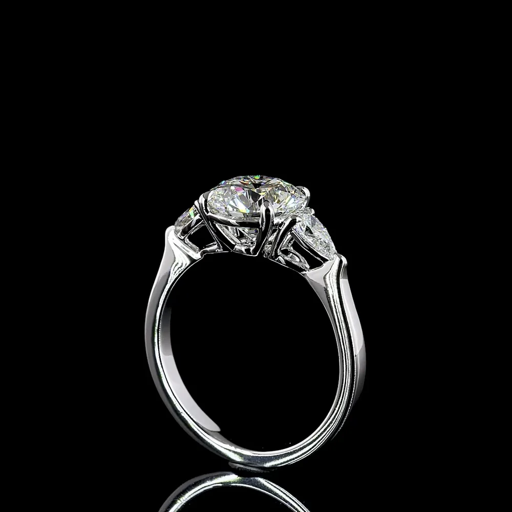 18K White Gold 3-Stone Ring with 2.19 Carats Round Brilliant Lab Diamond and 0.42 Carats Pear Shaped Side Diamonds - 2.61 Carats Total Diamond Weight - Covaloro Fine Jewelry - Image 3