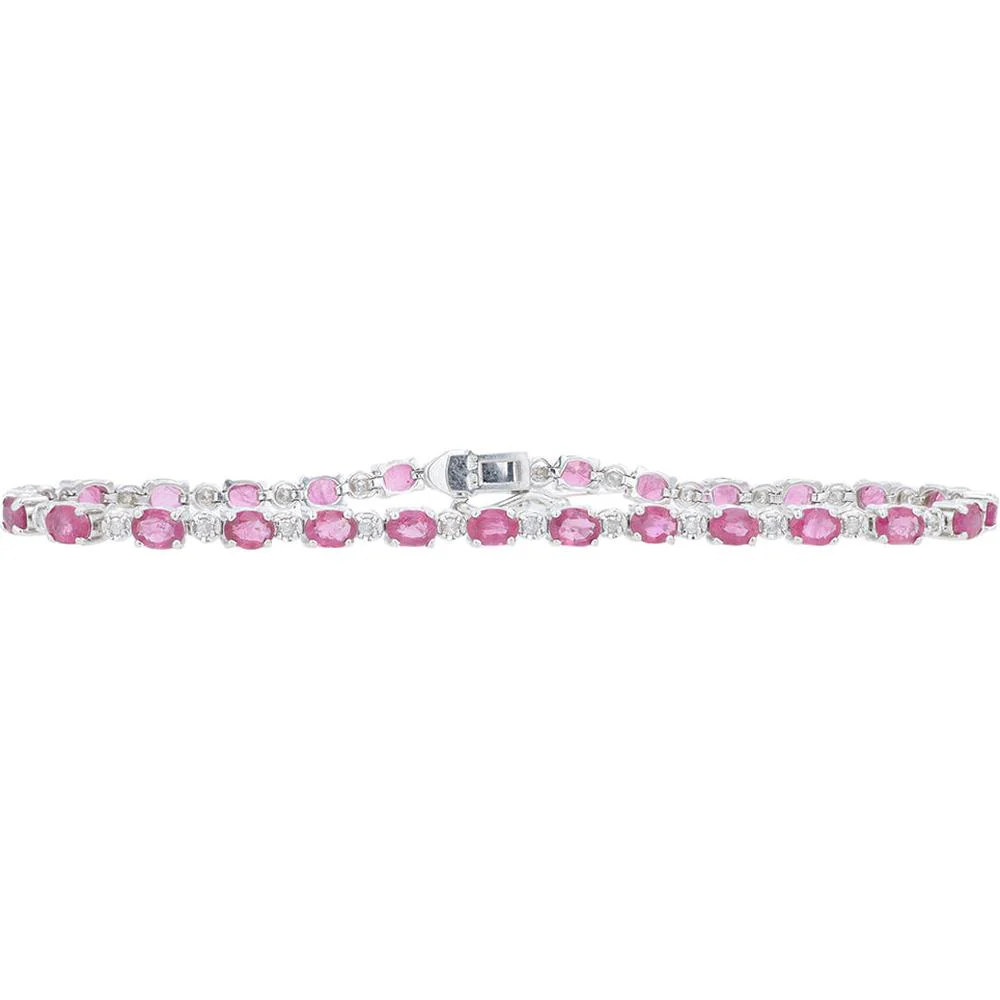 18K White Gold 5.64 Carat Total Ruby and 0.30 Carat Diamond Tennis Bracelet - 7.25"