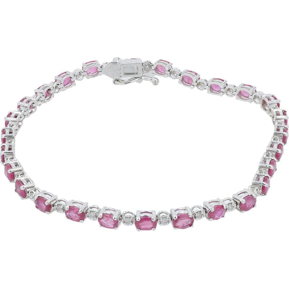 18K White Gold 5.64 Carat Total Ruby and 0.30 Carat Diamond Tennis Bracelet - 7.25" - Image 2