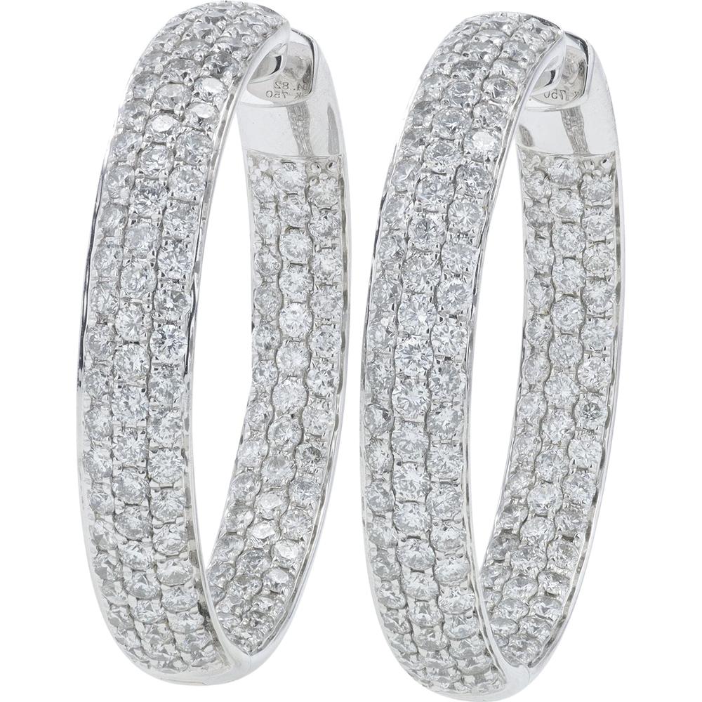 18K White Gold 6 Carat Inside - Out Diamond Hoop Earrings - 6.00 Carat Total Diamond Weight