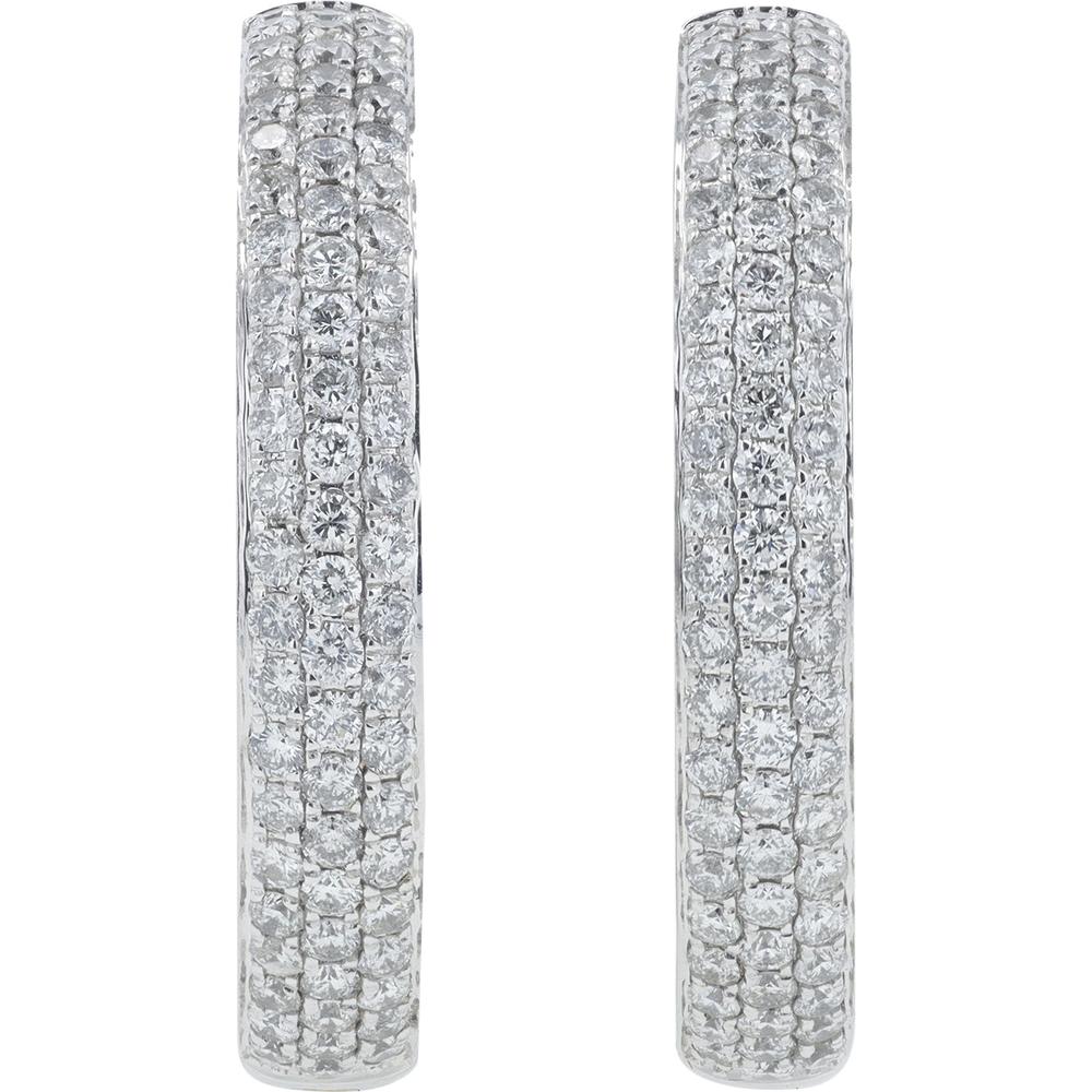 18K White Gold 6 Carat Inside - Out Diamond Hoop Earrings - 6.00 Carat Total Diamond Weight - Image 2