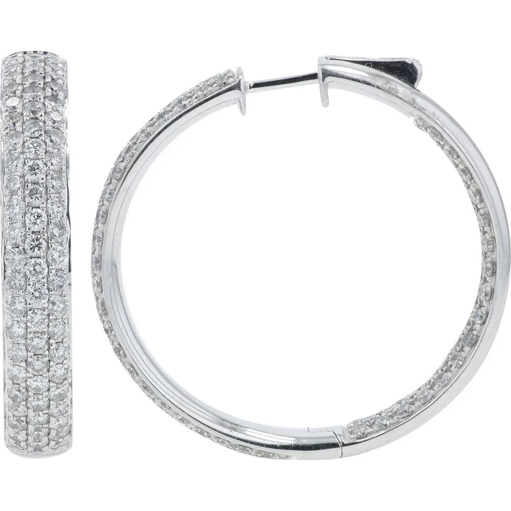 18K White Gold 6 Carat Inside - Out Diamond Hoop Earrings - 6.00 Carat Total Diamond Weight - Image 3