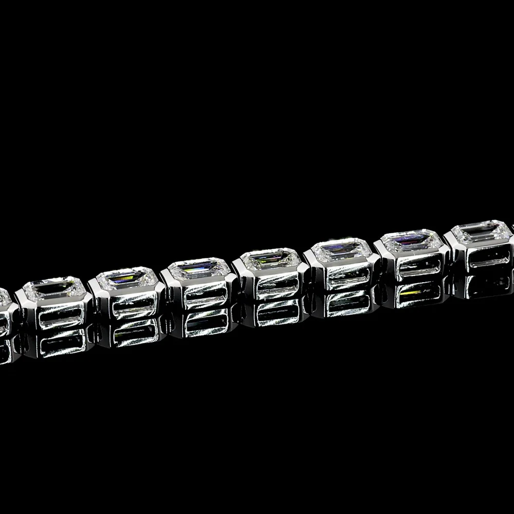 18K White Gold 7.04 Carat Tennis Bracelet with East-West Bezel Set Emerald Cut Lab Diamonds - 30 Stones of E-F VS1 Quality - Covaloro Fine Jewelry - Image 2