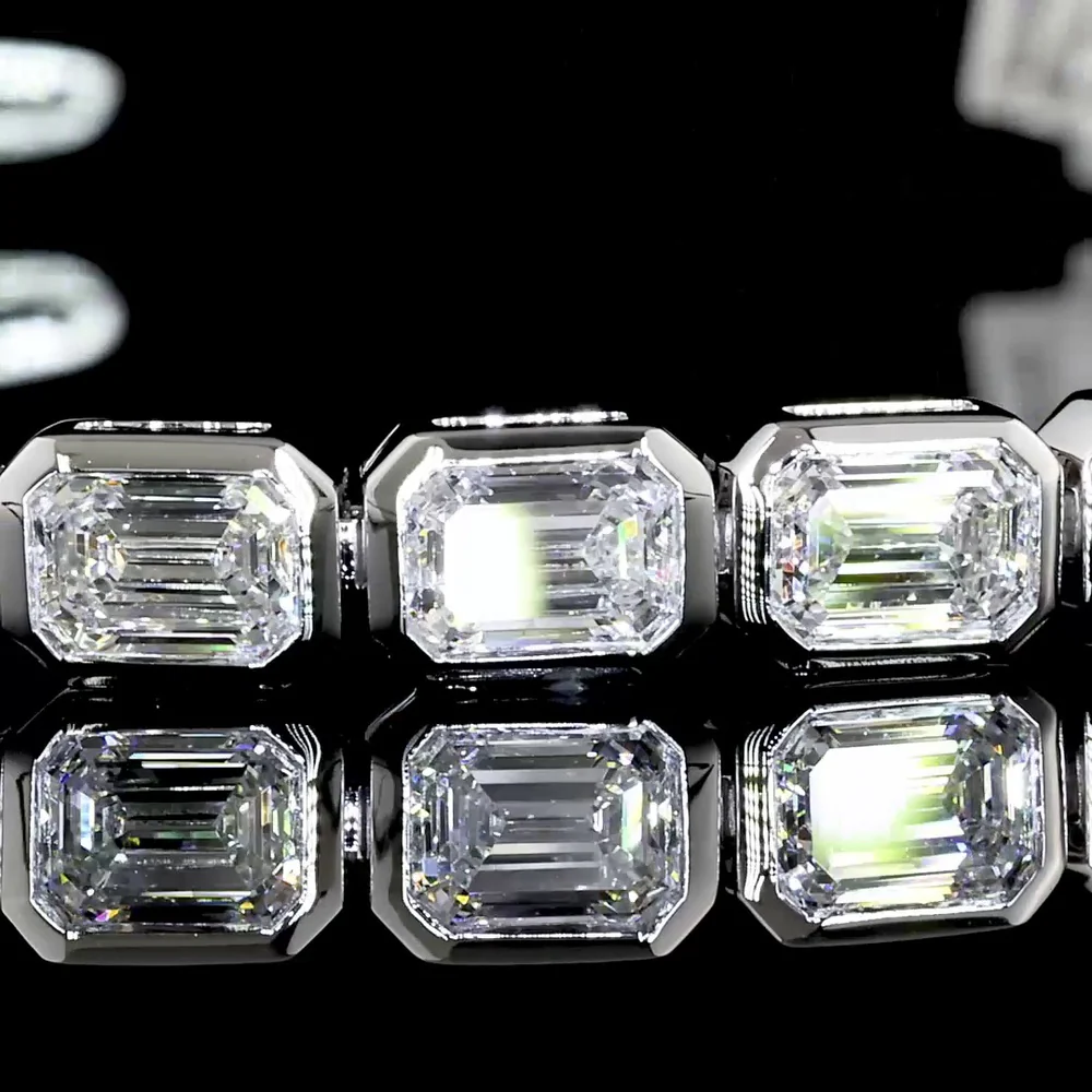 18K White Gold 7.04 Carat Tennis Bracelet with East-West Bezel Set Emerald Cut Lab Diamonds - 30 Stones of E-F VS1 Quality - Covaloro Fine Jewelry - Image 3