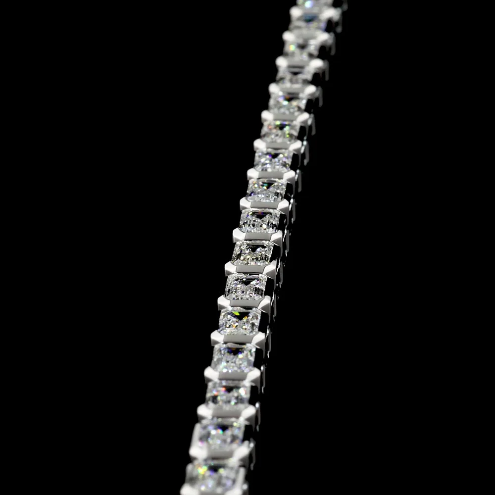 18K White Gold 7.04 Carat Tennis Bracelet with East-West Bezel Set Emerald Cut Lab Diamonds - 30 Stones of E-F VS1 Quality - Covaloro Fine Jewelry - Image 4