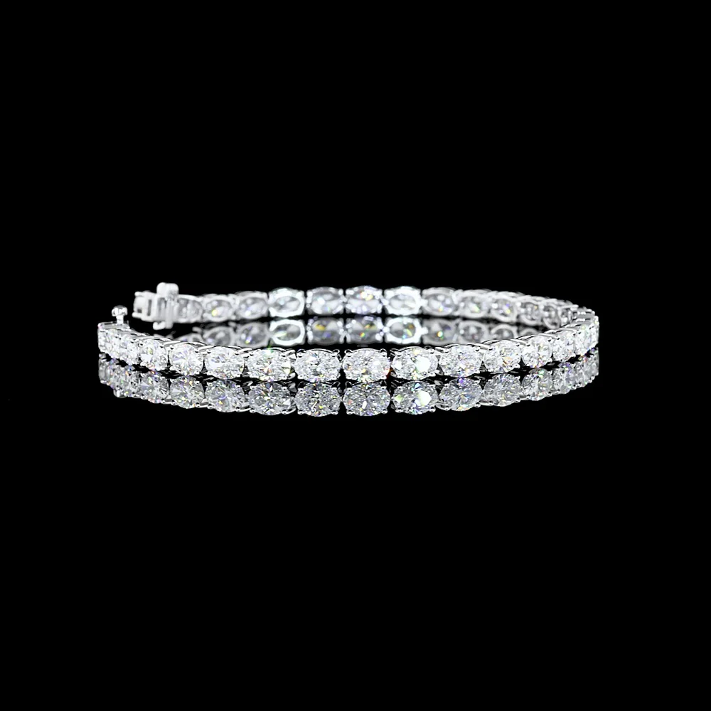 18K White Gold 7.5" Tennis Bracelet with East-West Prong Set Oval Lab Diamonds - 9.41 Carat Total Weight, E-F VVS2 - Covaloro Fine Jewelry