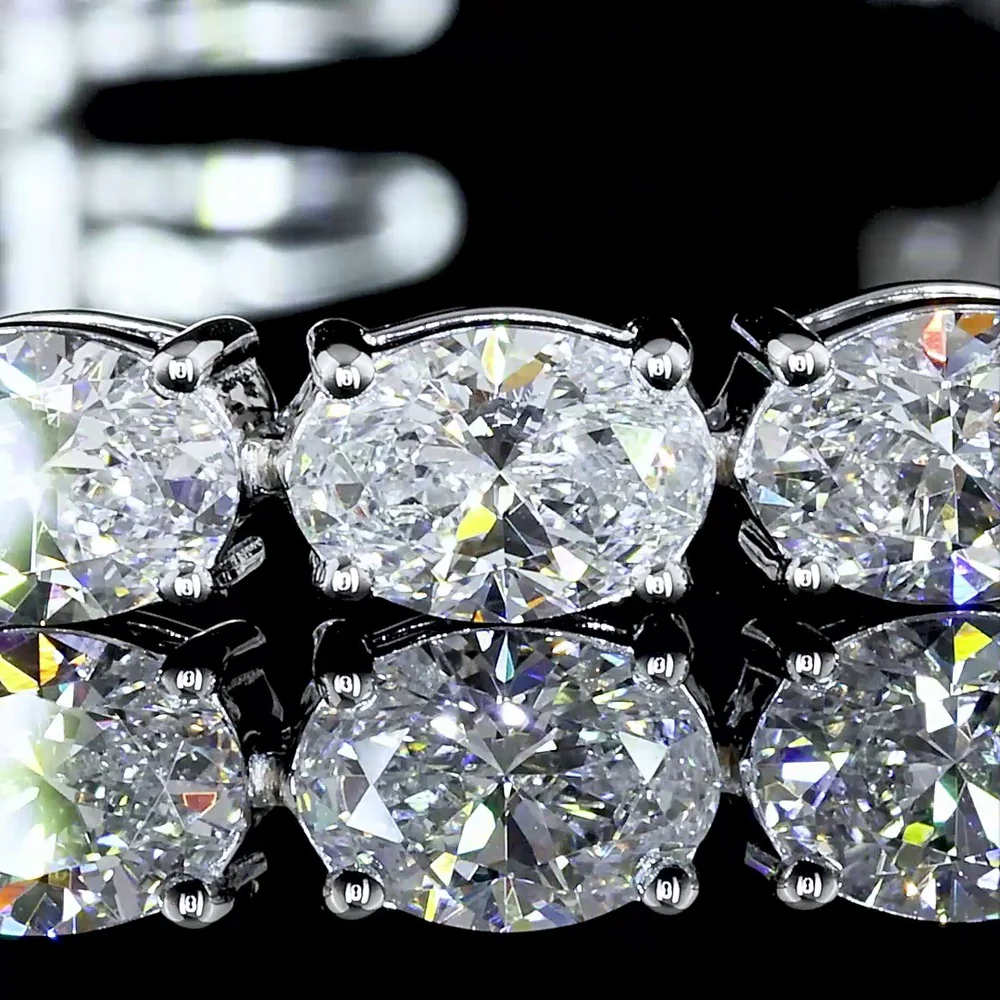 18K White Gold 7.5" Tennis Bracelet with East-West Prong Set Oval Lab Diamonds - 9.41 Carat Total Weight, E-F VVS2 - Covaloro Fine Jewelry - Image 3