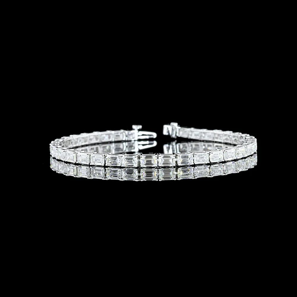 18K White Gold 7" Tennis Bracelet with East-West Prong Set Emerald Cut Lab Diamonds - 10.33 Carats Total Diamond Weight - Covaloro Fine Jewelry