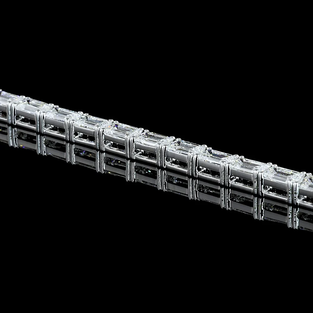 18K White Gold 7" Tennis Bracelet with East-West Prong Set Emerald Cut Lab Diamonds - 10.33 Carats Total Diamond Weight - Covaloro Fine Jewelry - Image 2
