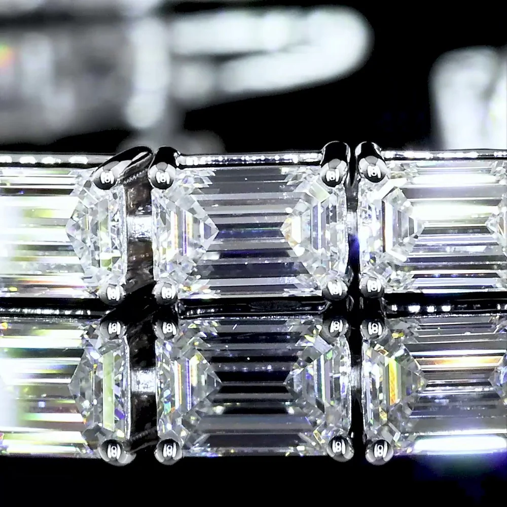 18K White Gold 7" Tennis Bracelet with East-West Prong Set Emerald Cut Lab Diamonds - 10.33 Carats Total Diamond Weight - Covaloro Fine Jewelry - Image 3